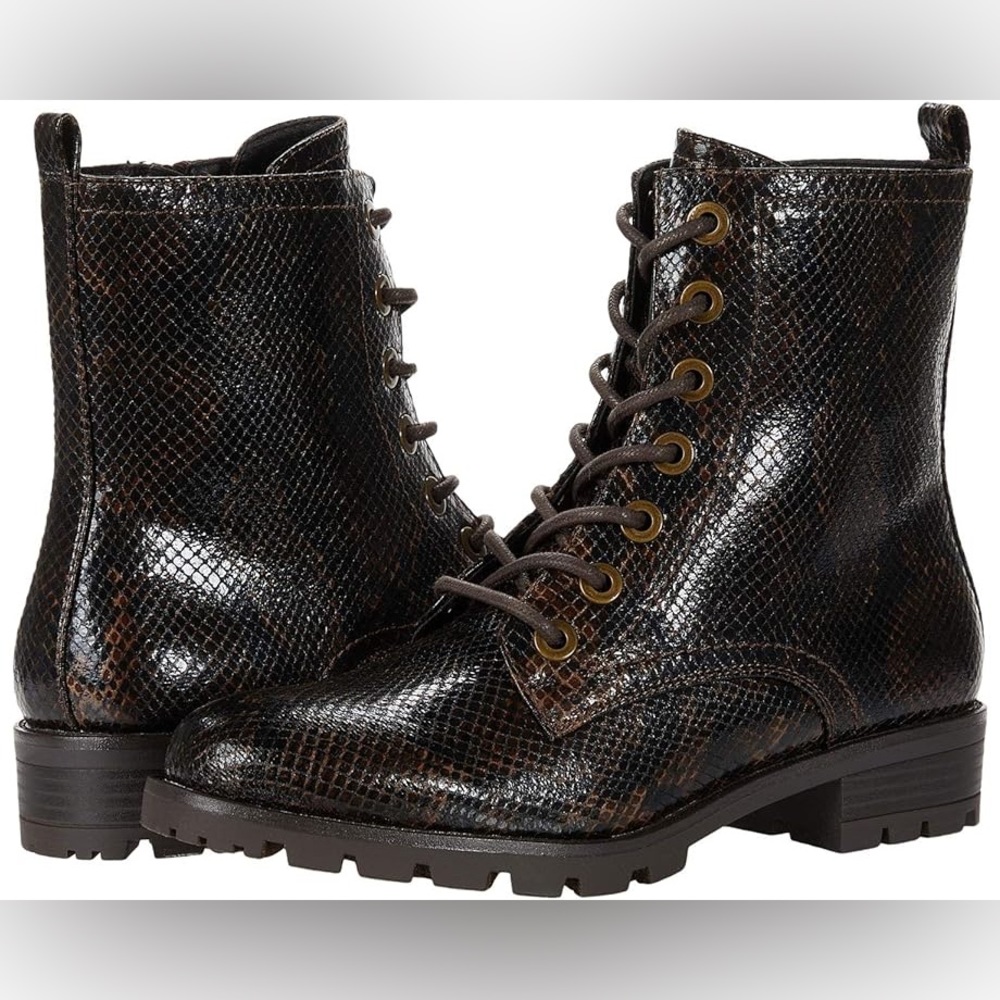 White Mountain Danvers Combat Bootie Dark Brown Exotic Faux Leather